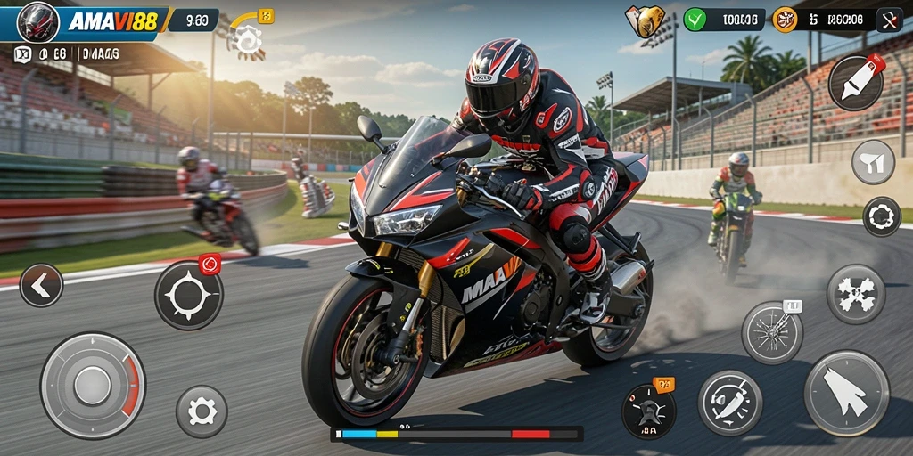 Gameplay balap motor yang seru dan mendebarkan.