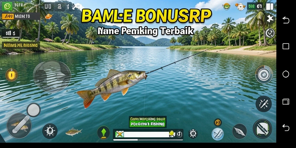 Tampilan gameplay BONUSRP yang menarik dengan ikan beragam dan lokasi memancing.