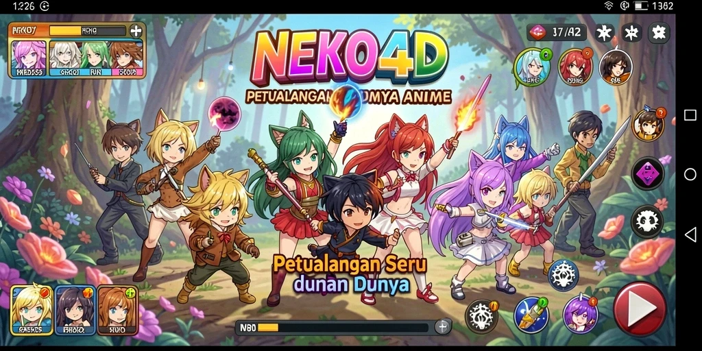 Tangkapan layar gameplay NEKO4D menampilkan aksi seru karakter dalam pertempuran.