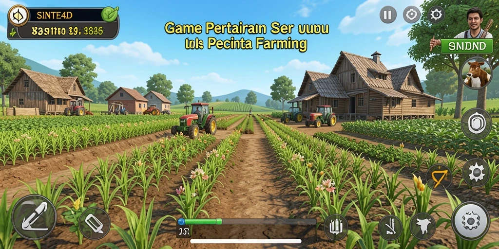 Tangkapan layar gameplay <strong>SINTE4D</strong> saat bercocok tanam dengan suasana alami.