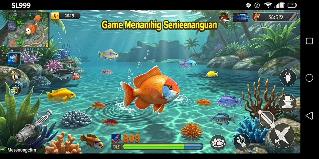 Tampilan gameplay SL999 yang menarik saat memancing di danau.