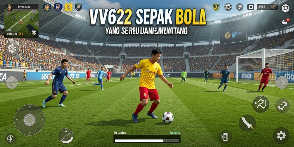 Screenshot dari gameplay VV62 yang menampilkan aksi seru di lapangan.